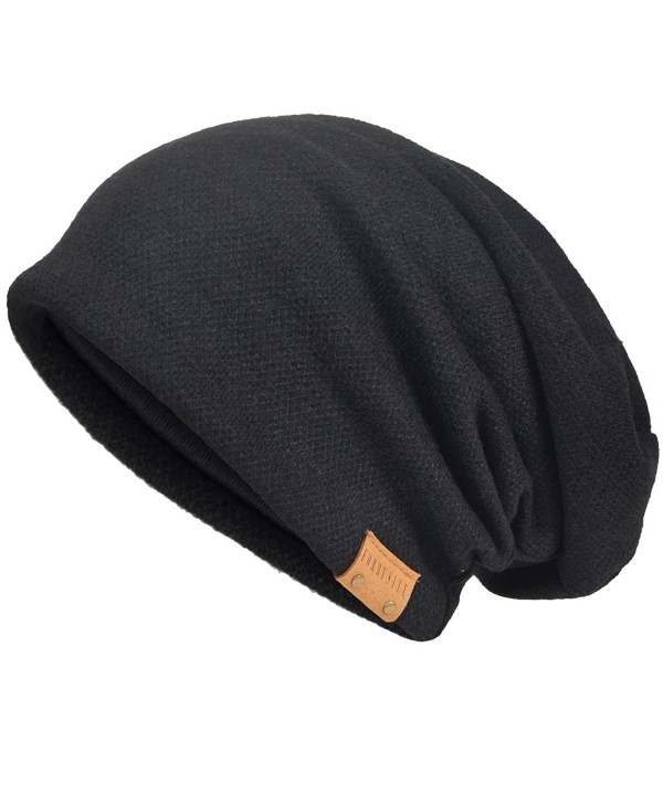 Men's Cool Cotton Beanie Slouch Skull Cap Long Baggy Hip-Hop Winter Summer Hat - Black - CX12KHQ74D9