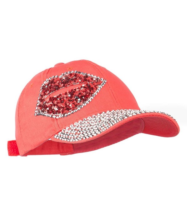 Rhinestone Lips Jeweled Cap - Coral - CT11VSYDDV7