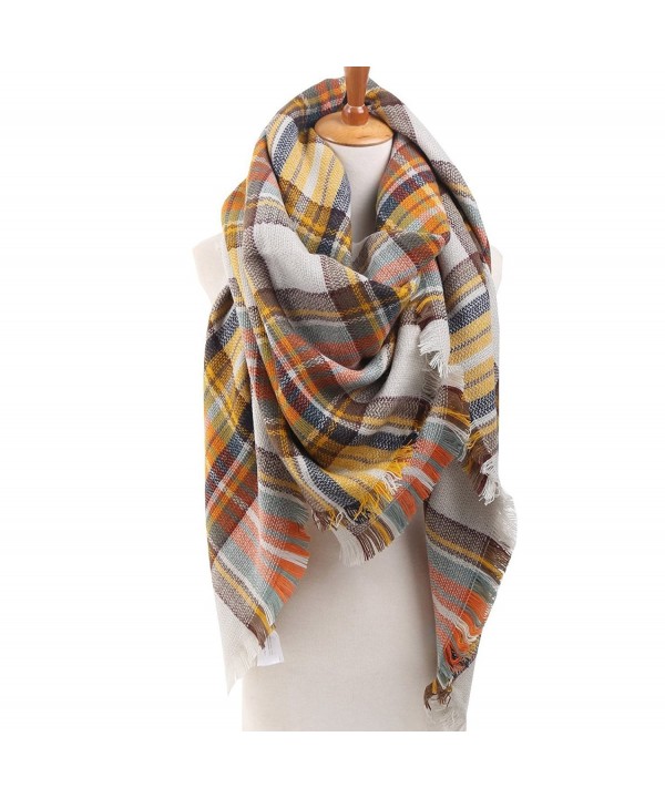 Plaid Checked Tartan Scarf Wrap Shawl - Grey Orange - C011TW6UOS3