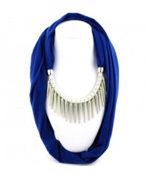 Ysiop Women Polyester Solid Necklace Scarf Tassel Neckerchief Metal Feeling Strip Pendant - Sapphire Blue - CZ12GMTT02N