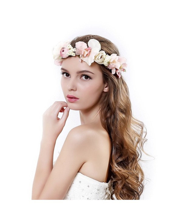 handmade Rose Flower Wreath Crown Halo for Wedding Festivals - Pink - C617YUTZIRR