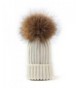 Valpeak Womens Winter Fur hats Real Large Detachable Raccoon Fur Pom Pom Beanie Hat - Ivory - CY186ARZ88Z