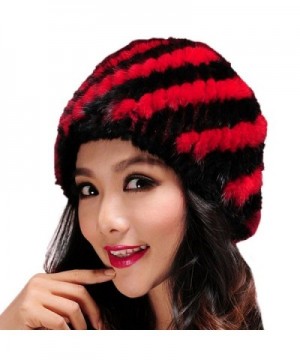 Women's Knitted Skullies Beanie Hat with Real Mink Fur - Fur Story - Red and Black - CS1255CCVLZ