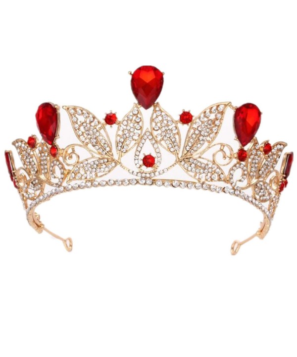 Wiipu Baroque Drop Rhinestone Crystals leaves Tiara Crown-5.5" Diameter(A1700) - Red - C11884GSY5X