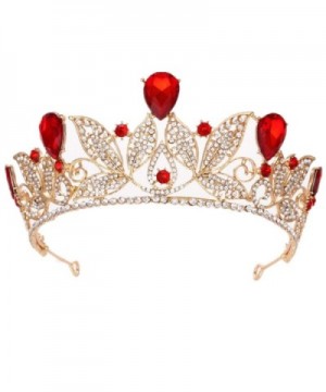 Wiipu Baroque Drop Rhinestone Crystals leaves Tiara Crown-5.5" Diameter(A1700) - Red - C11884GSY5X