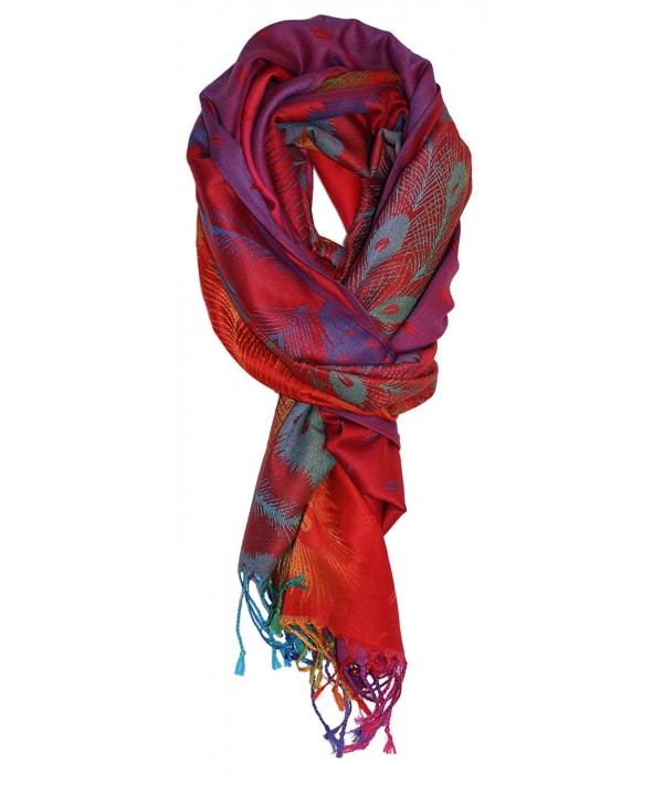 Ted and Jack - Luxe Jewel Tones Peacock Feathers Pashmina - Red - C412O1HEC7J