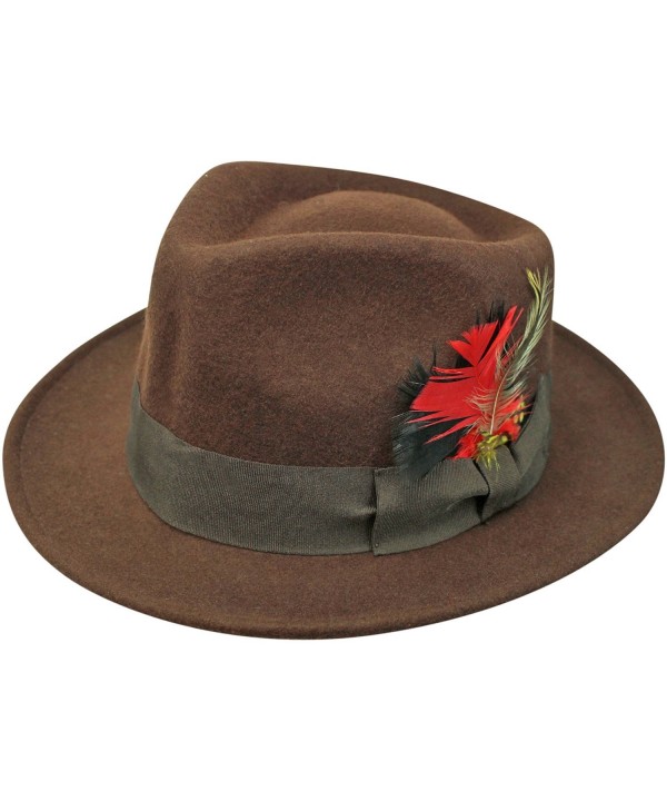 Luxury Divas Wide Brim Structured Fedora With Feather Hat Band - Brown - CB115SSFEDT