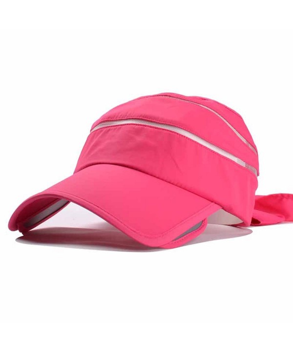 Thenice Women's Wide Brim Sun Visor Quick-Drying Beach Sun Hat - Rose Red - C312FZX0XBJ