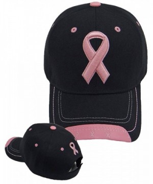 Pink Ribbon Cap Breast Cancer Awareness Embroidered Black Womens Hat - CZ127I2637N