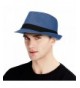 Straw Hat for Men Classic Manhattan Structured Summer Fedora Hat - Navy - C517Z3TEKTN