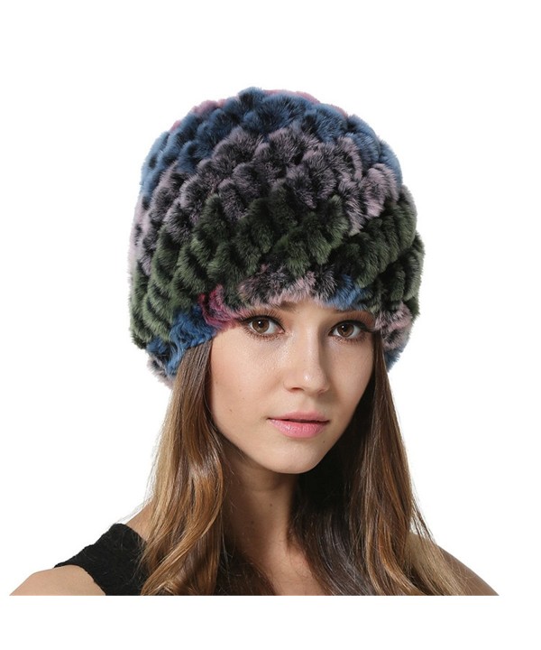 MEEFUR Winter Beanie Warm Cap Womens Girls Real Rex Rabbit Fur Knitted Hat - Multicolor4 - CQ17YTIUC5U