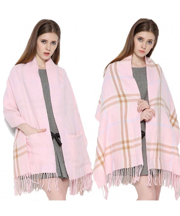 Runtlly Women's Cozy Soft Tartan Shawl Shawl Wrap Scarf Warm Plaid Checked Pashmina - Pink - CV12M86OFGP